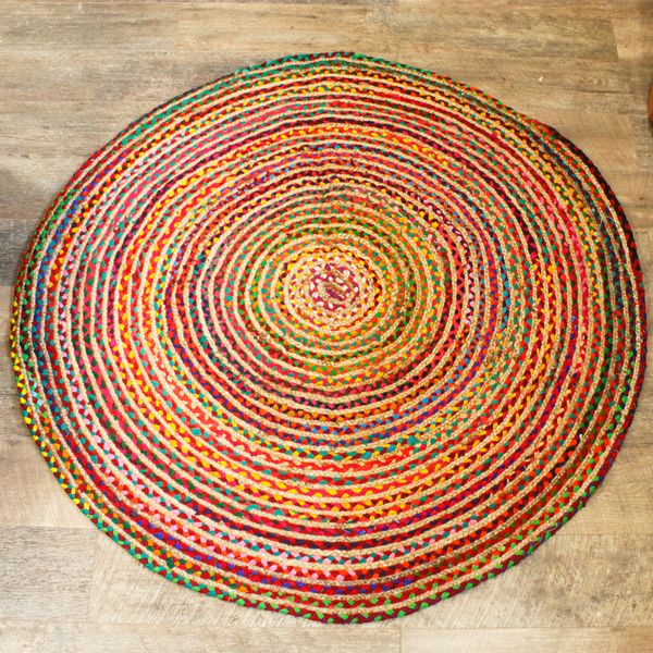 Tapis Rond Jute et Coton Recyclé - Multi 150 cm