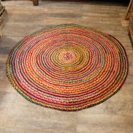 Tapis Rond Jute et Coton Recyclé - Multi 150 cm