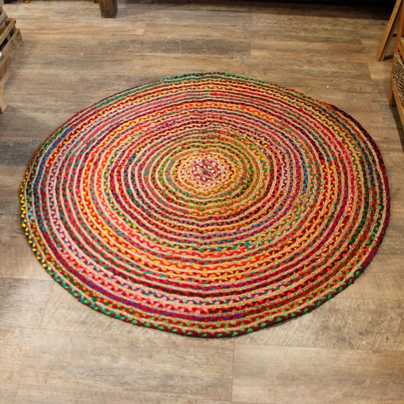 Tapis Rond Jute et Coton Recyclé - Multi 150 cm