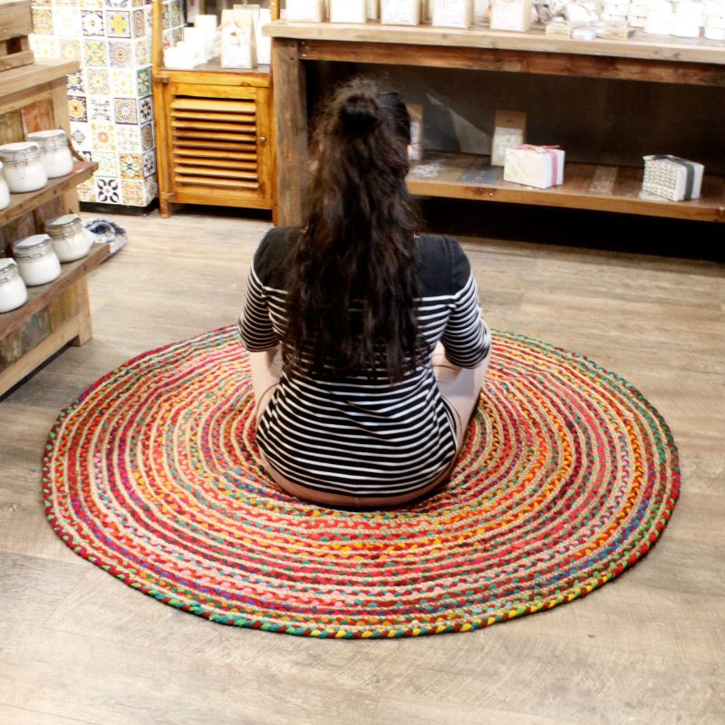 Tapis Rond Jute et Coton Recyclé - Multi 150 cm
