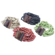 Bracelets multi-perles avec fermoir en Bois - Couleurs assorties