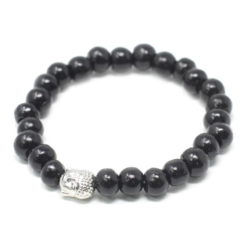 Bracelet Bouddah Perles de Bois Sombre
