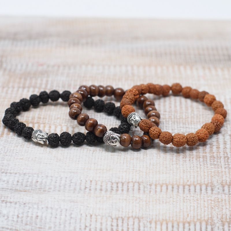 Bracelet Bouddah Perles de Bois Sombre