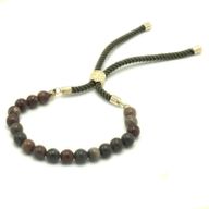 Bracelet en Gemme plaqué or 18K - Cordon Vert Mousse - Jaspe Picasso