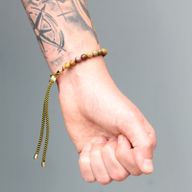 Bracelet en Gemme plaqué or 18K - Cordon Noir - Oeil Tigré