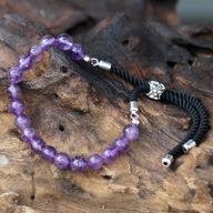 Bracelet en Gemme plaqué argent 925 - Cordon Noir - Améthyste