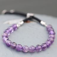 Bracelet en Gemme plaqué argent 925 - Cordon Noir - Améthyste