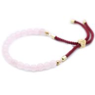 Bracelet en Gemme plaqué or 18K - Cordon Bordeaux - Quartz Rose