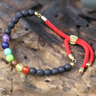 Bracelet en Gemme plaqué or 18K - Cordon Rouge Royal - Chakra Pierres de Lave