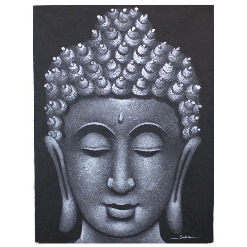 Tableau Bouddha - Détails Brocart Gris