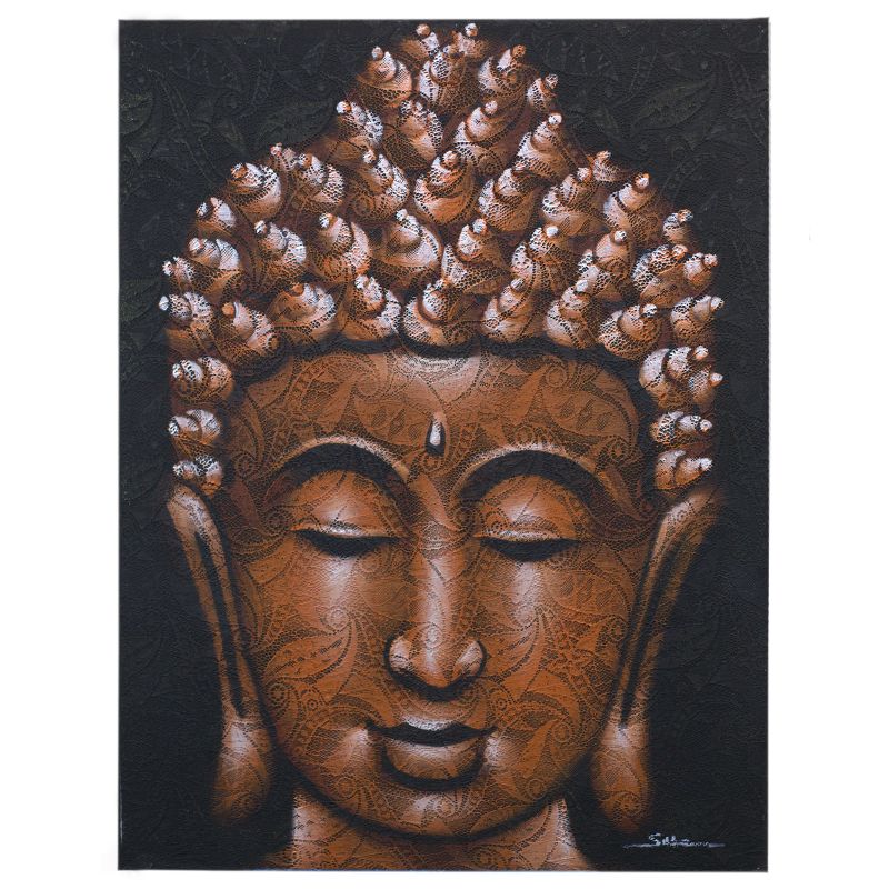 Tableau Bouddha - Détails Brocart Cuivré