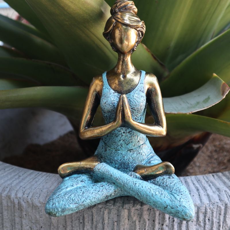 Figurine Yoga Femme - Bronze & Turquoise 24cm