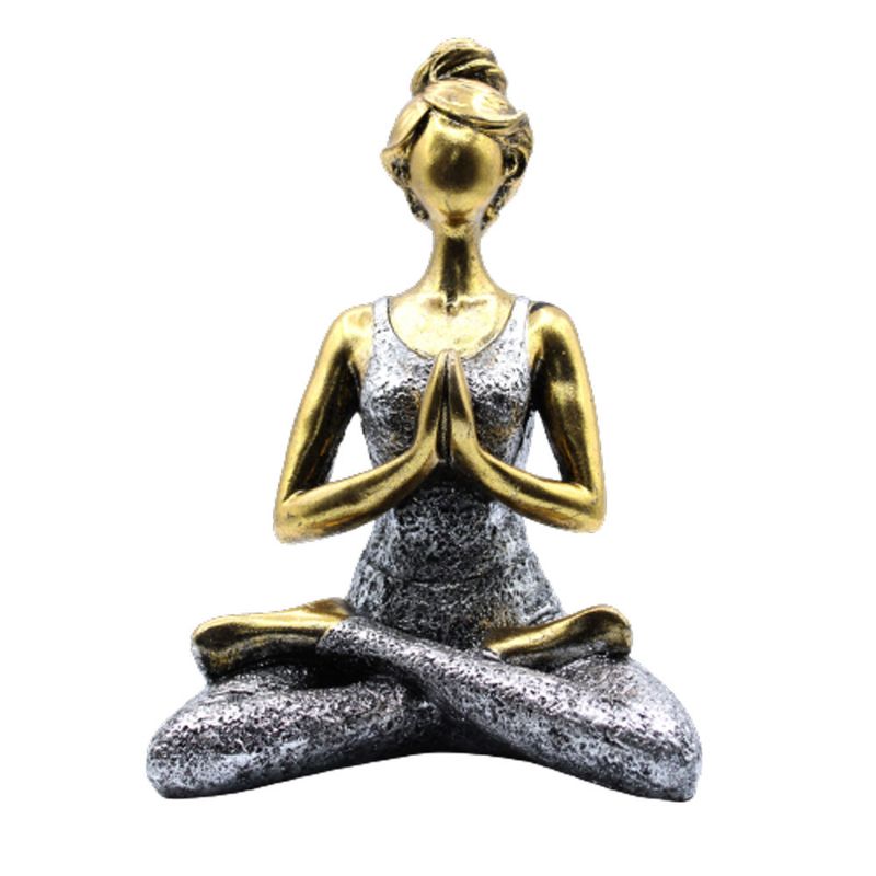 Figurine Yoga Femme - Bronze & Argent 24cm