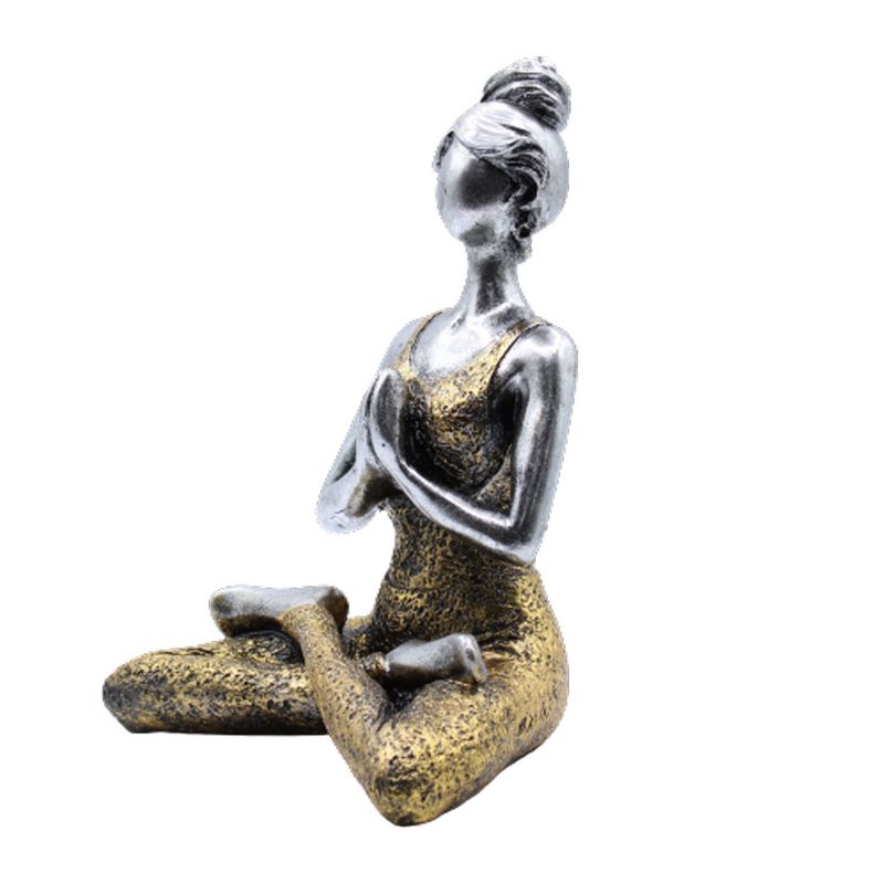 Figurine Yoga Femme -Argent & Or 24cm