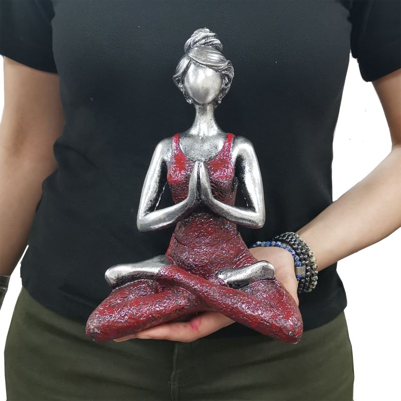 Figurine Yoga Femme - Bordeaux & Argent 24cm