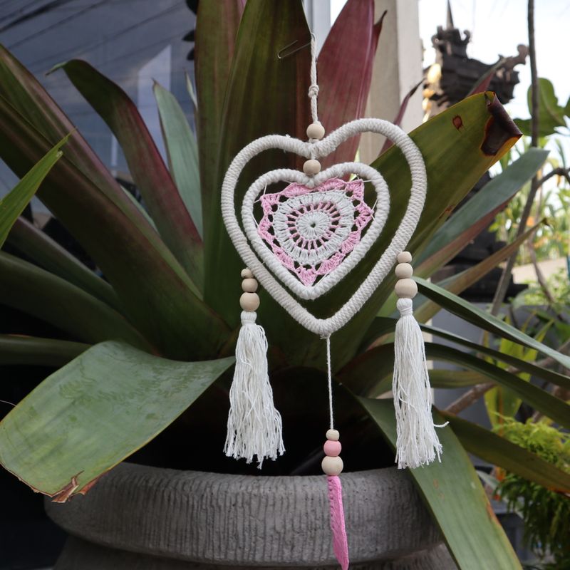 Attrape-Rêves Naturels -Coeur Rose Moyen en Cœur
