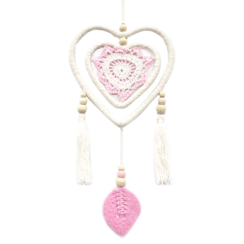 Attrape-Rêves Naturels -Coeur Rose Moyen en Cœur