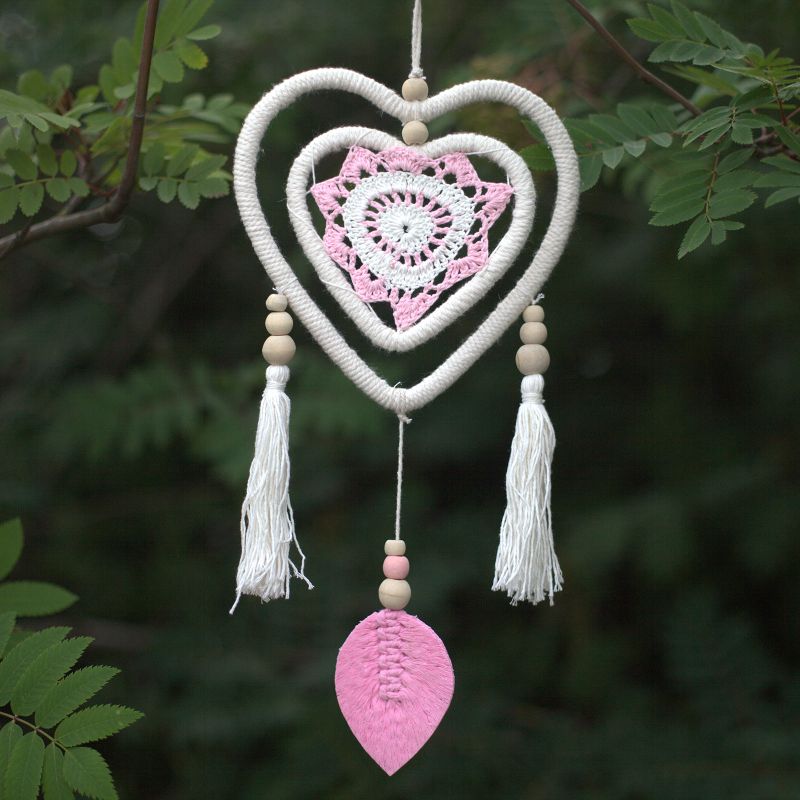 Attrape-Rêves Naturels -Coeur Rose Moyen en Cœur