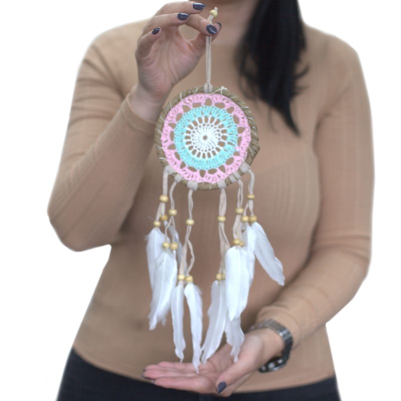 Attrape-rêves en macramé rose pastel 12cm (couleurs assorties)
