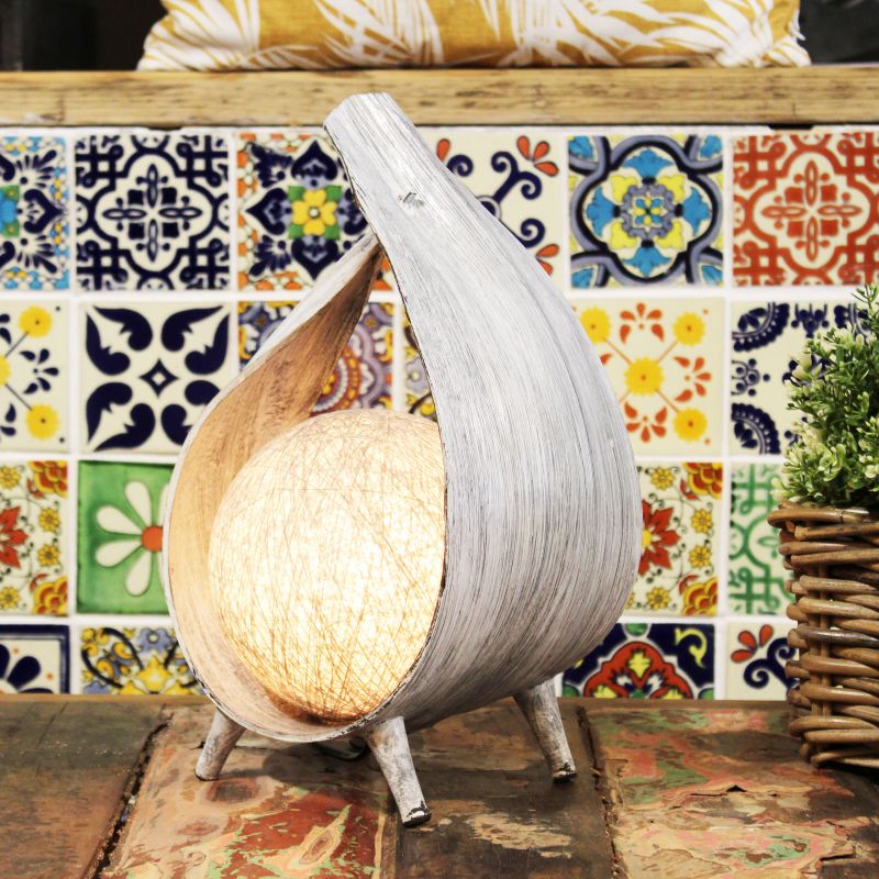 Lampe Naturelle en Noix de Coco - Enveloppe Grisée