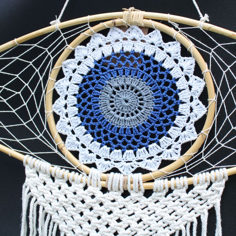 Attrape-Rêve Protection - Grand Œil Macramé Bleu