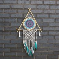 Attrape-Rêve Protection - Gde Pyramide Macramé Turquoise