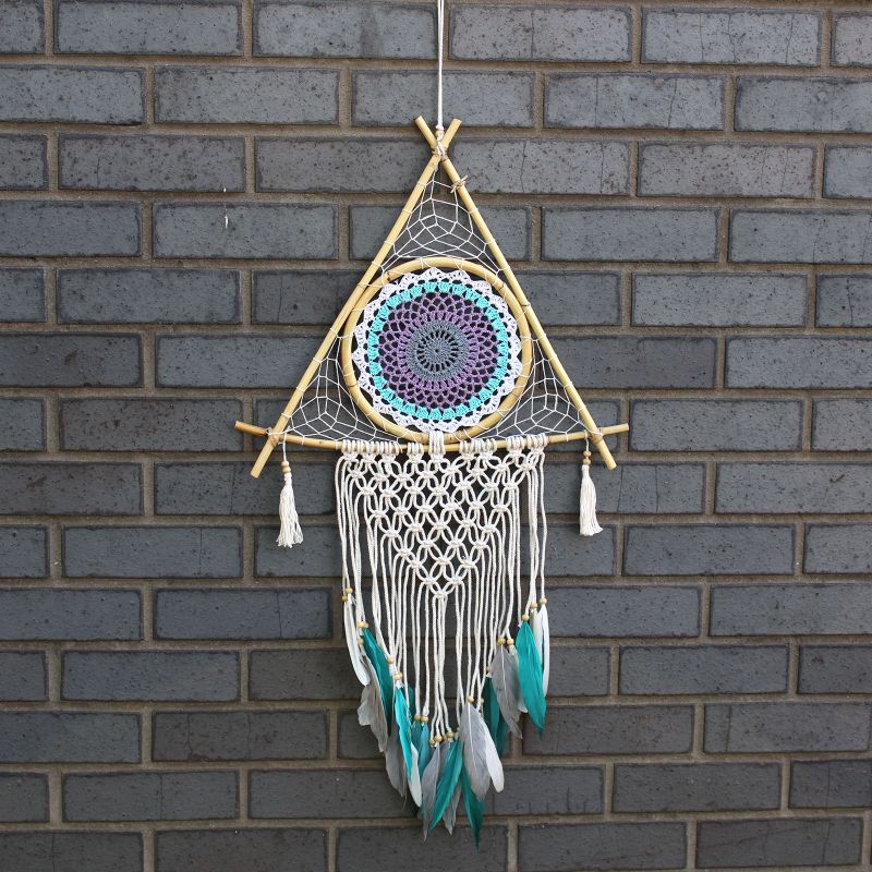 Attrape-Rêve Protection - Gde Pyramide Macramé Turquoise