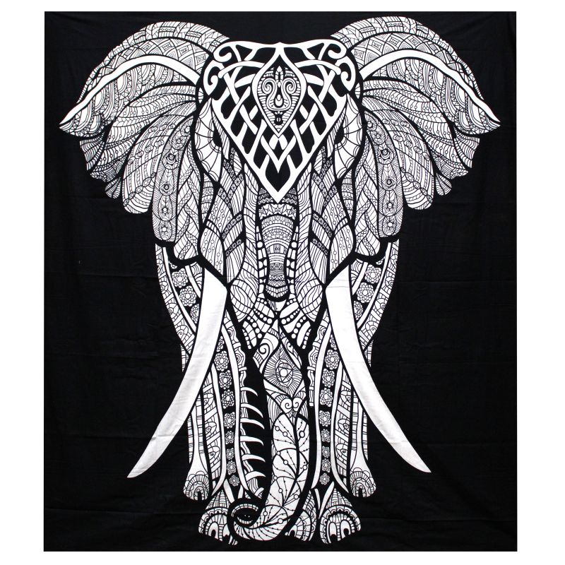 Dessus de Lit Double/ Tenture N&B - Éléphant