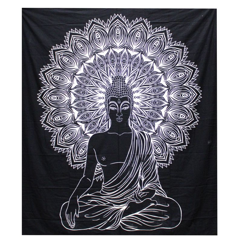 Dessus de Lit Double/ Tenture N&B - Bouddha