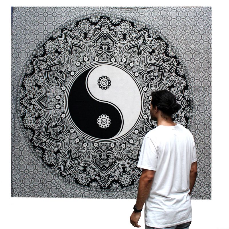 Dessus de Lit Double/ Tenture N&B - Yin Yang