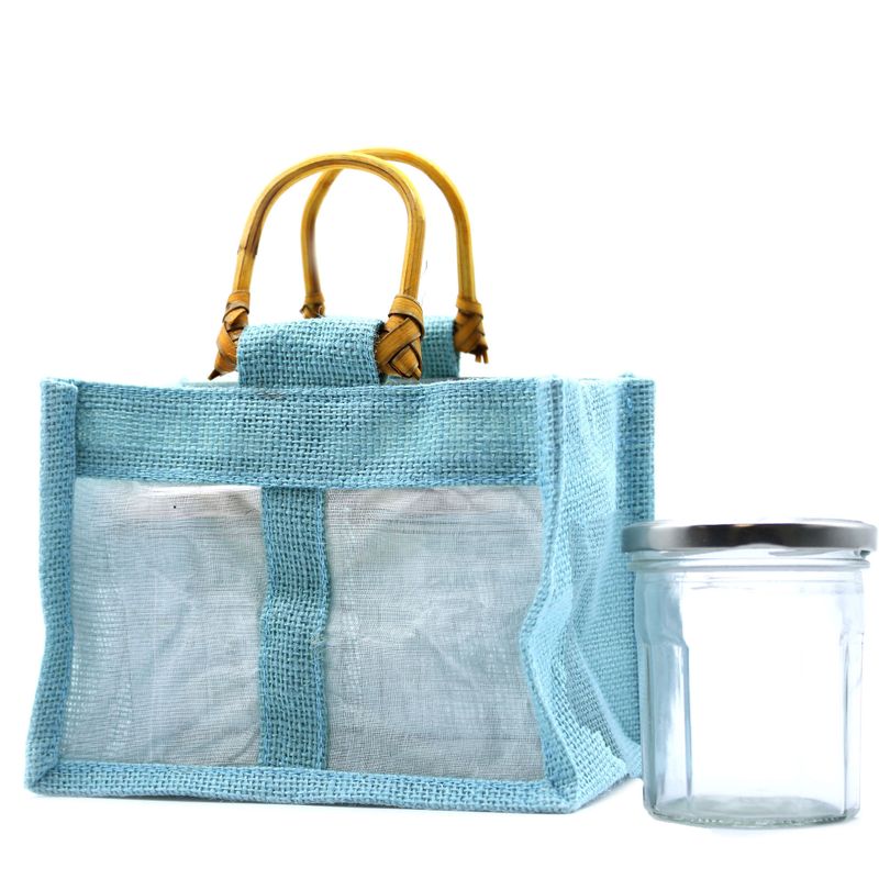 Paniers en Jute et Coton - 2 Fenêtres - Bleu Clair