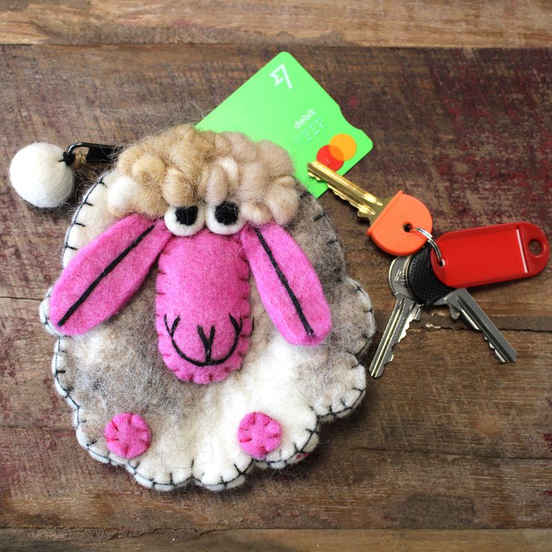 Pochette à glissière en feutre naturel (asst) - Mouton Heureux
