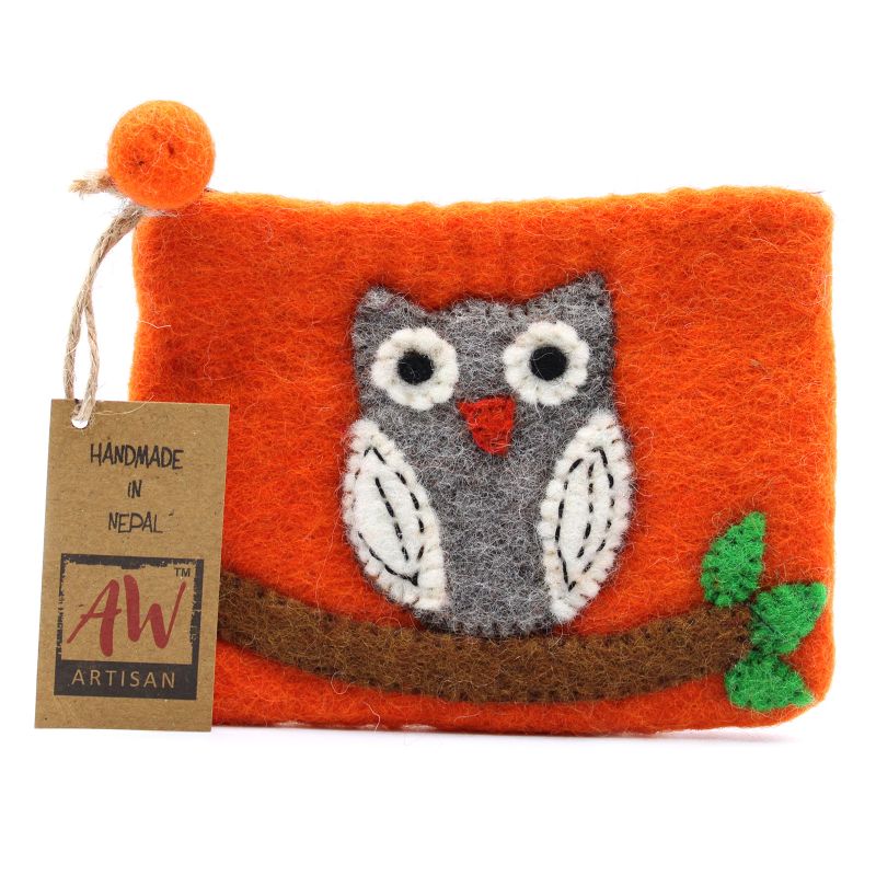 Pochette à glissière en feutre naturel (asst) - Chouette sur Branche
