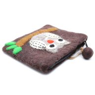Pochette à glissière en feutre naturel (asst) - Chouette sur Branche
