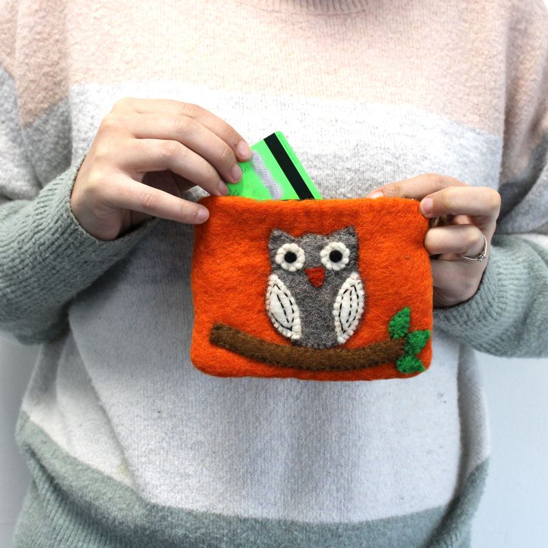 Pochette à glissière en feutre naturel (asst) - Chouette sur Branche