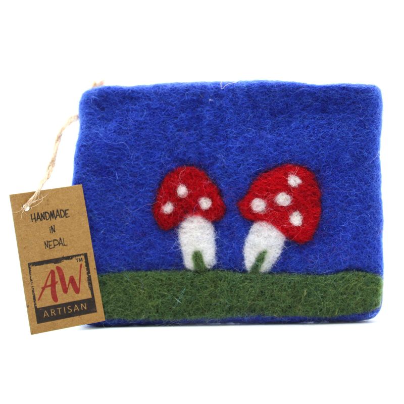 Pochette à glissière en feutre naturel (asst) - Mystic Champignon
