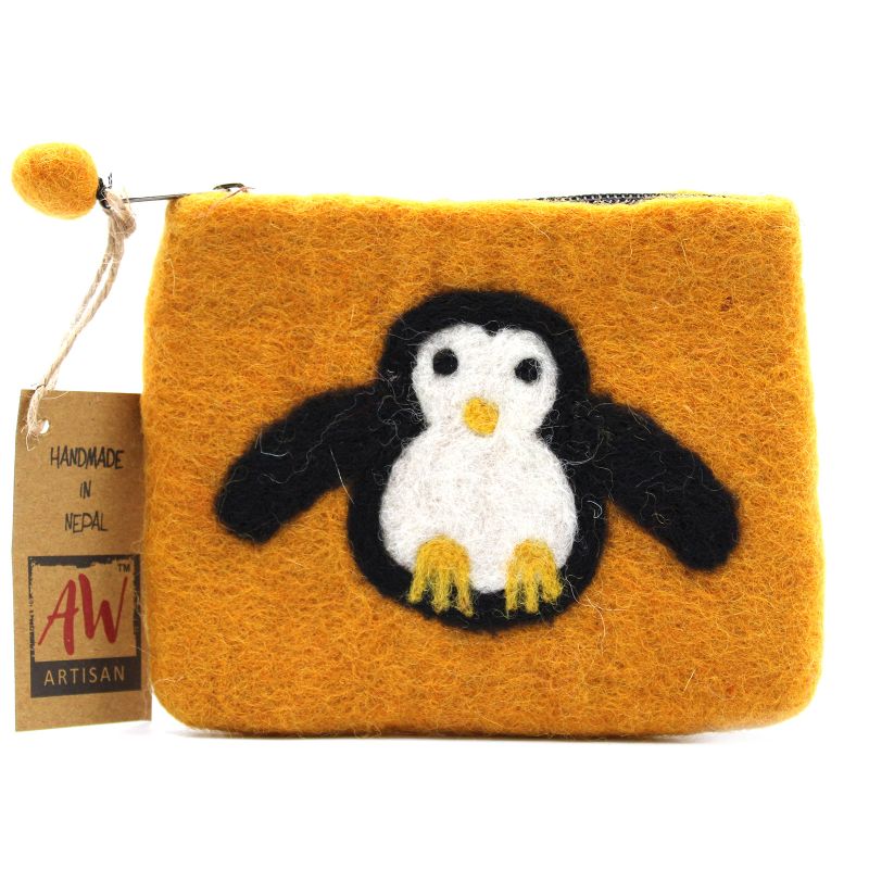 Pochette à glissière en feutre naturel (asst) - Pengouin Mignon