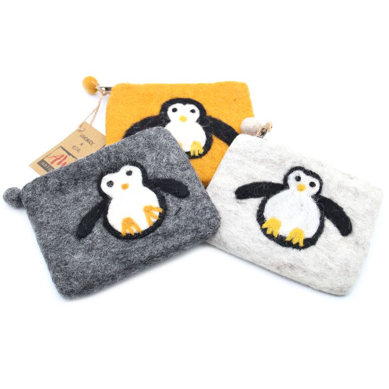 Pochette à glissière en feutre naturel (asst) - Pengouin Mignon
