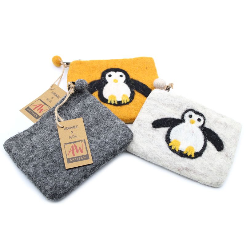 Pochette à glissière en feutre naturel (asst) - Pengouin Mignon
