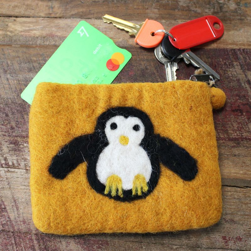 Pochette à glissière en feutre naturel (asst) - Pengouin Mignon