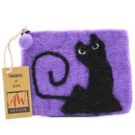 Pochette à glissière en feutre naturel (asst) - Chat Noir