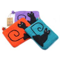 Pochette à glissière en feutre naturel (asst) - Chat Noir