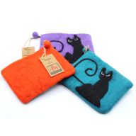Pochette à glissière en feutre naturel (asst) - Chat Noir
