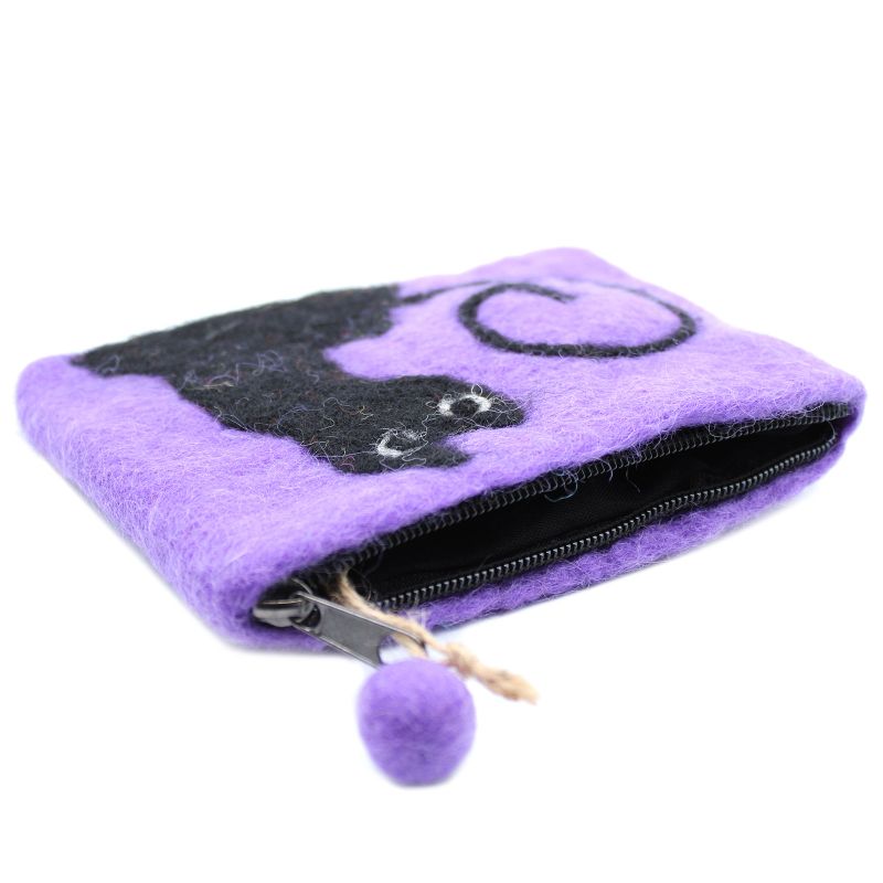 Pochette à glissière en feutre naturel (asst) - Chat Noir