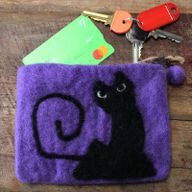 Pochette à glissière en feutre naturel (asst) - Chat Noir