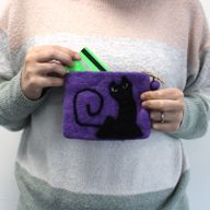Pochette à glissière en feutre naturel (asst) - Chat Noir