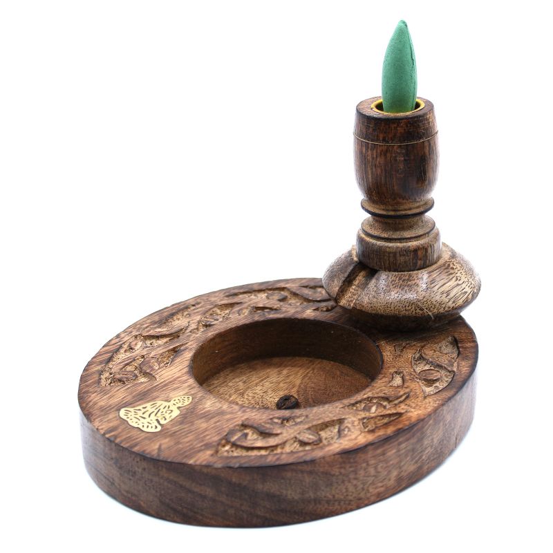 Petit Brûleur à reflux en bois de manguier - Brass Buddha