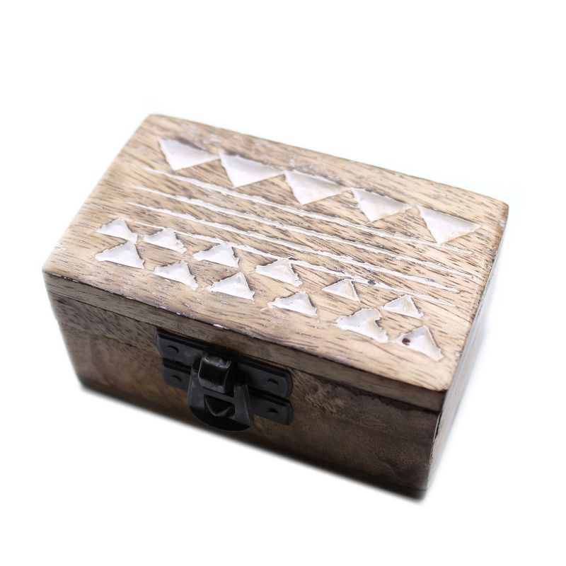 Boîte en Bois Délavée Blanc - 3x1.5 Design Aztec