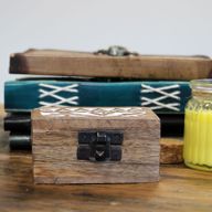 Boîte en Bois Délavée Blanc - 3x1.5 Design Aztec