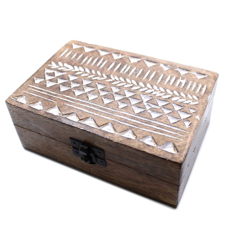 Boîte en Bois Délavée Blanc - 6x4 Design Aztec